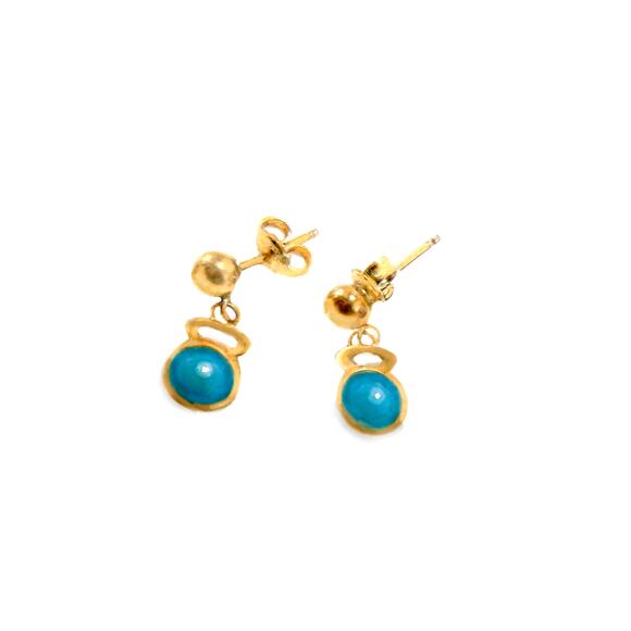 Girls .52 ct Turquoise bezel Drop Earrings/ Premium Quality 1/20 14K Gold Filled - Picture 2 of 9